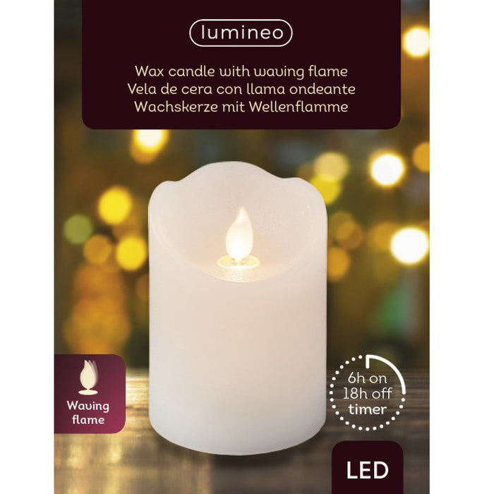 Lumineo LED-Echtwachskerze Flackereffekt, warmweiß, 10cm, 6h-Timer, batteriebetrieben pic2