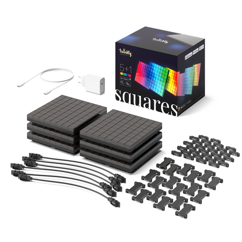Twinkly Squares RGB Smartes LED Panel, 16x16cm, Starterset, 6 Panels 16x16cm, inkl. Netzgerät 39835